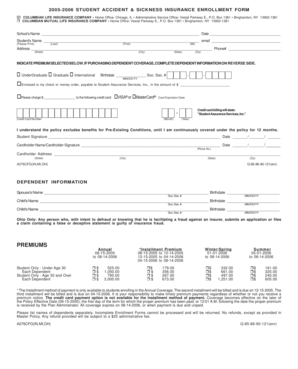 2005-2006 Student Accident & Sickness Insurance Enrollment Form