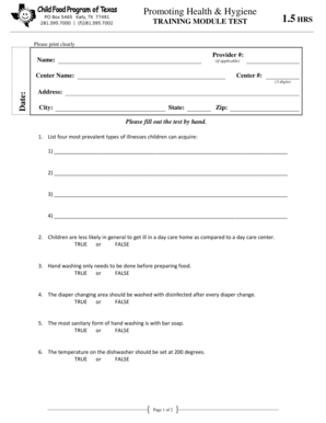 Promoting Health & Hygiene Training Module Test