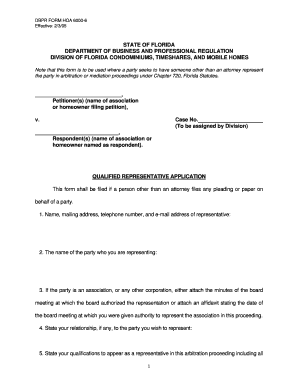 Florida HOA Qualified Representative Application