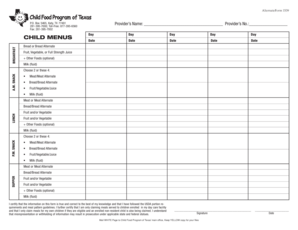 Child Food Program Meal Claim Form