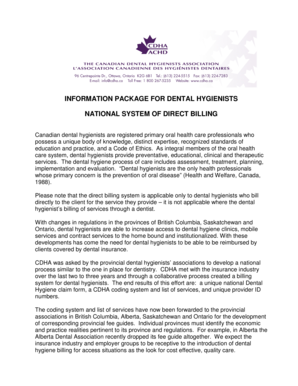 CDHA Application for Unique Identifier Number for Dental Hygiene Direct Billing