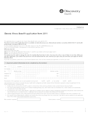 Discovery Health Chronic Illness Benefit Application Form