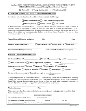 State Farm FCU ACH Authorization Agreement