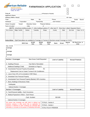 Farm/Ranch Insurance Application