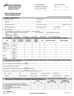 Farm Umbrella Policy Application