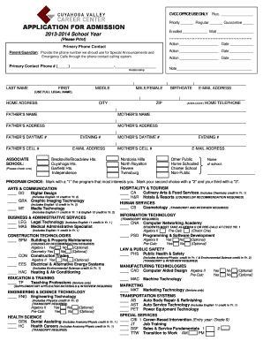 Cuyahoga Valley Career Center Application for Admission