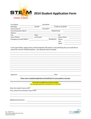 Fillable Online 2014 Student Application Form - eSchoolView Fax Email Print - pdfFiller