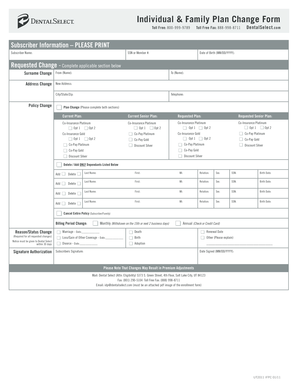 DentalSelect Individual & Family Plan Change Form