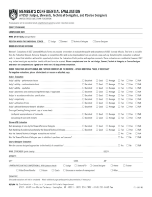 Member’s Confidential Evaluation of USEF Officials