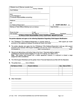 Stipulation Regarding Child Support Modification