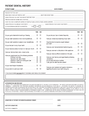 Patient Dental History Form
