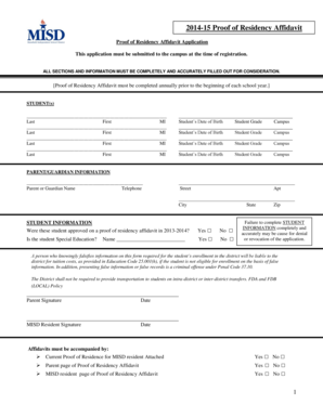 2014-15 Proof of Residency Affidavit