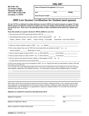 2005 Low Income Certification for Student