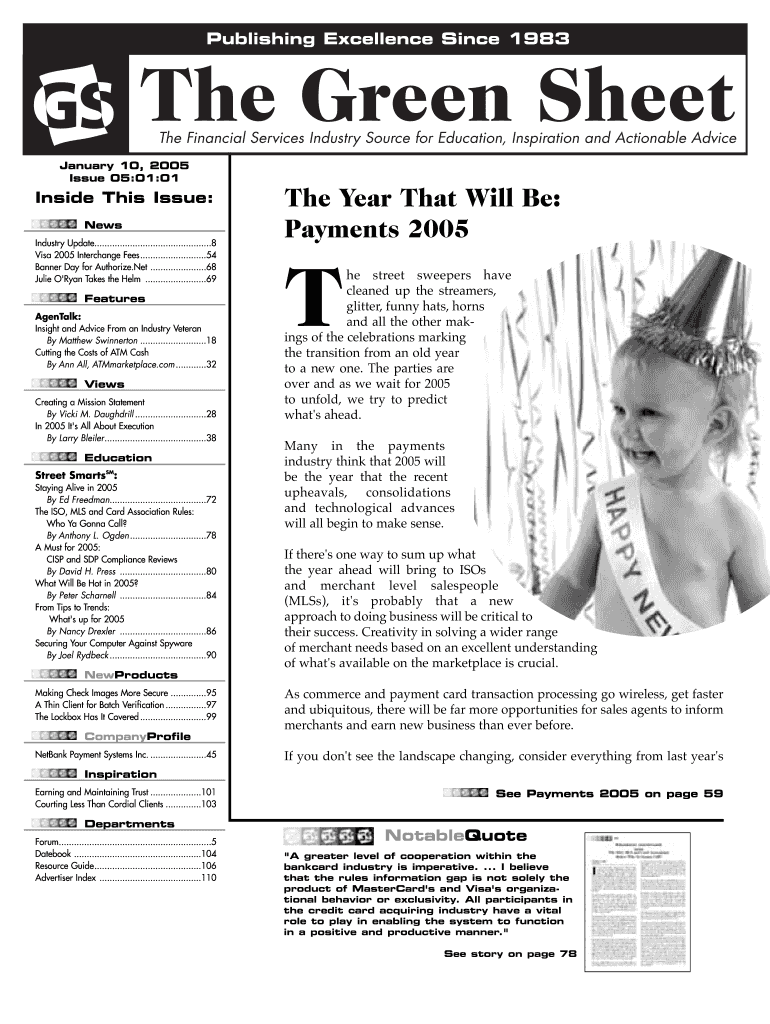 Fillable Online The Year That Will Be Payments 2005 The Green Sheet