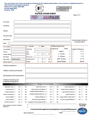 AUPAIR COVER SHEET