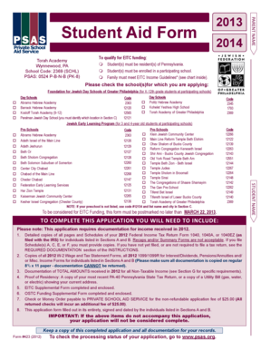 2013-2014 Pennsylvania Student Aid Form