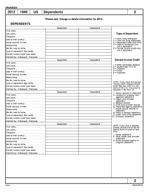 2012 US Federal Tax Form 1040