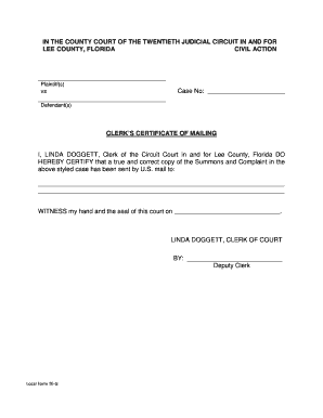 Florida Clerk’s Certificate of Mailing