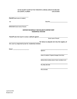 Motion for Default for Failure to Deposit Rent