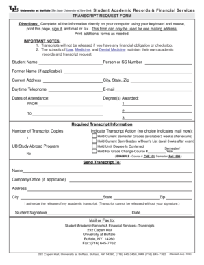 University at Buffalo Transcript Request Form