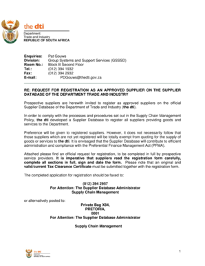 South Africa Supplier Registration Form