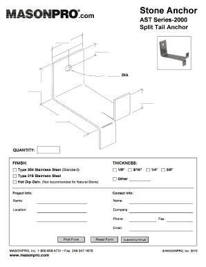 Stone Anchor Split Tail Anchor Order Form