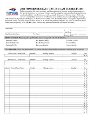 2014 Powerade State Games Team Roster Form