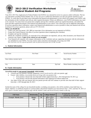 2012-2013 Verification Worksheet