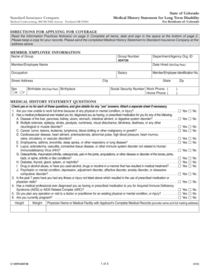 Colorado Long Term Disability Medical History Statement
