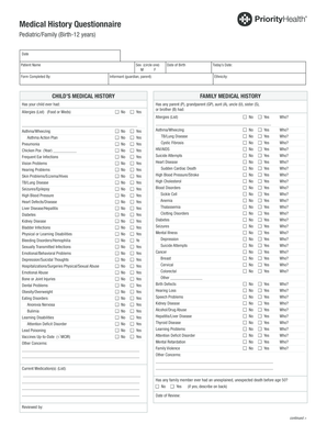 Pediatric Medical History Questionnaire
