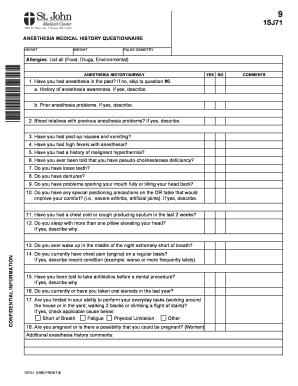 Anesthesia Medical History Questionnaire