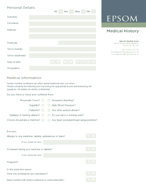 Dental Medical History Form