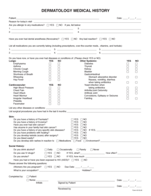 Dermatology Medical History Form