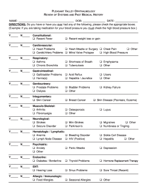Pleasant Valley Ophthalmology Medical History Form