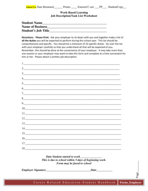 Work-Based Learning Job Description Form