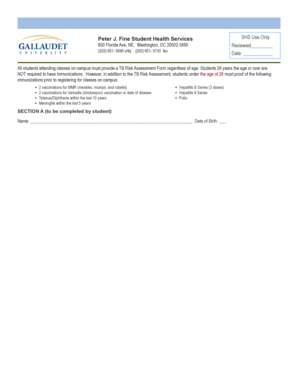 Medical History Form for Non-Degree Students