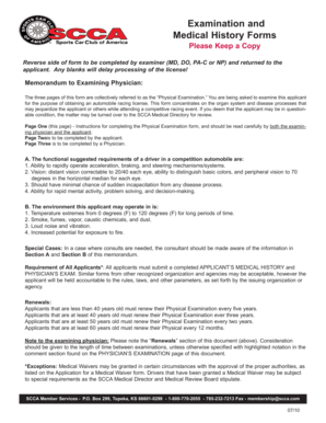 SCCA Competition License Physical Examination Form