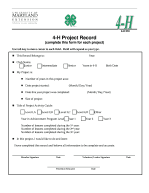4-H Project Record Form