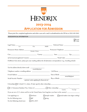 Hendrix College Application Form