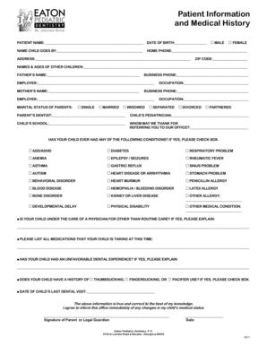 Patient Information and Medical History Form