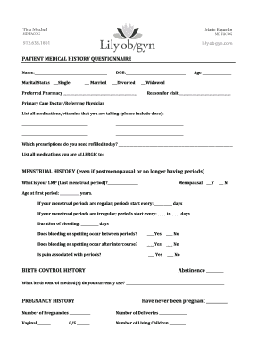 Patient Medical History Questionnaire