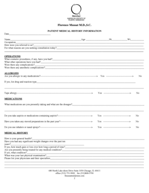 Patient Medical History Information Form