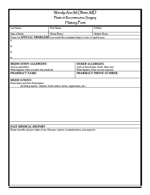 Plastic Surgery Medical History Form