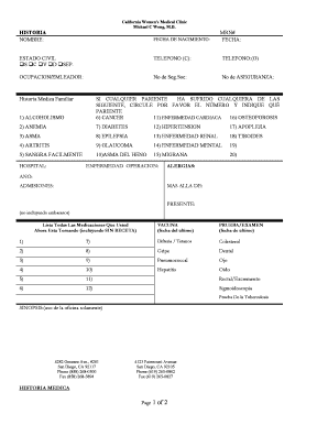 Formulario de Historia Médica de la Clínica Médica para Mujeres de California