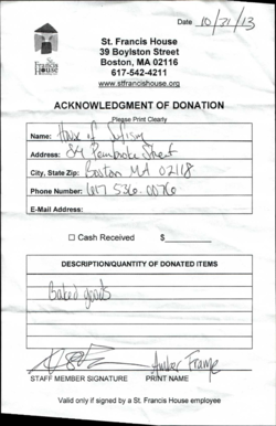 Acknowledgment of Donation