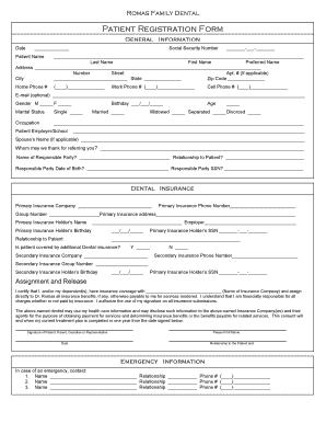 Romas Family Dental Patient Registration Form