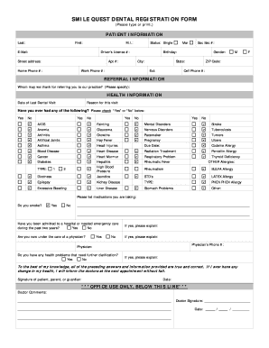 Smile Quest Dental Registration Form