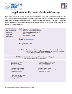 D.C. Application for Retroactive Medicaid Coverage