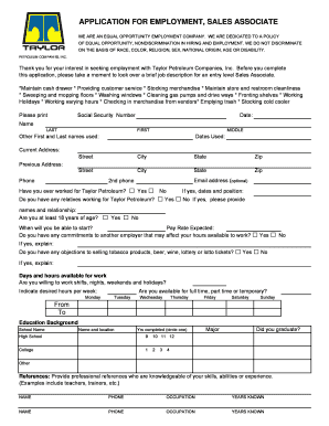 Application for Employment Sales Associate