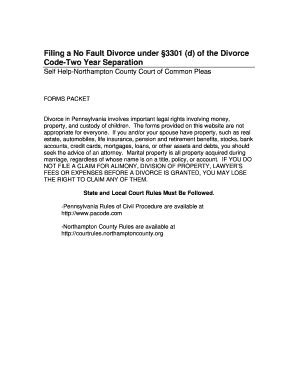 Pennsylvania No Fault Divorce Form